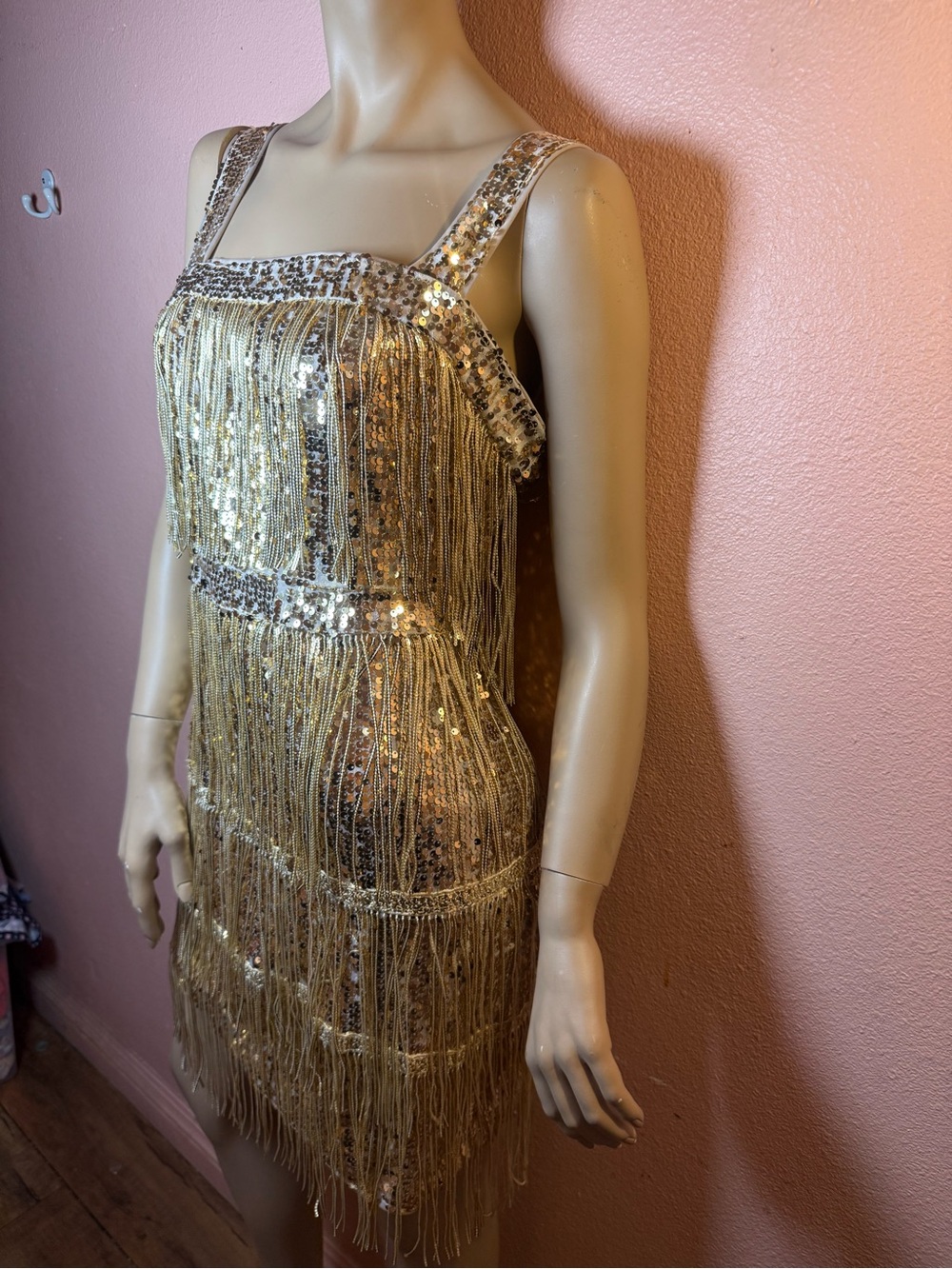Gold Sequin Fringe Flapper Dress Size Medium Gatsby Great Gatsby Party Dress